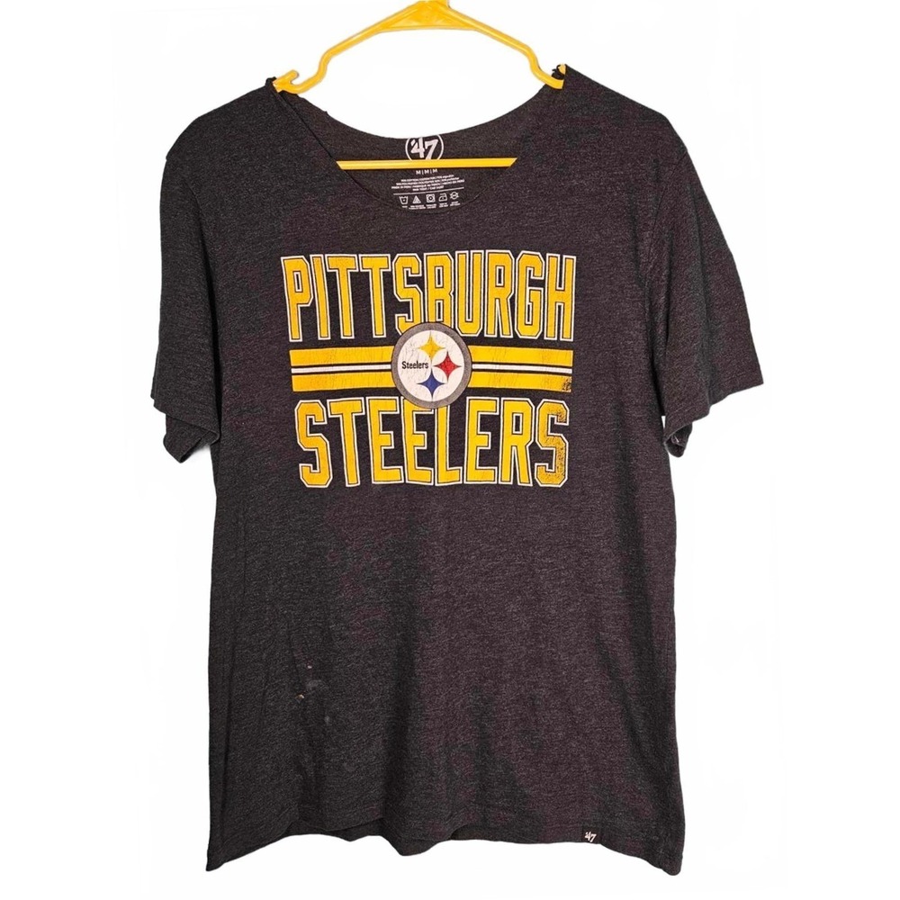 47 Brand Pittsburgh Steelers Womens Medium Charcoal Gray Graphic T-Shirt NFL